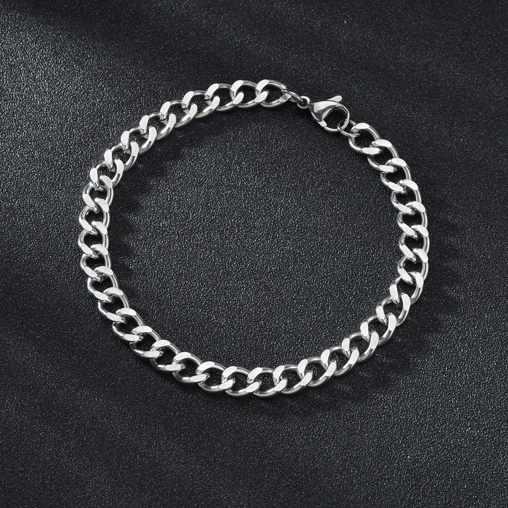 Classic Silver Cuban Chain Bracelet – Stainless Steel Waterproof Unisex Link Bracelet