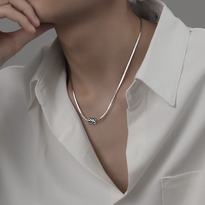 Sleek Silver Cube Charm Necklace