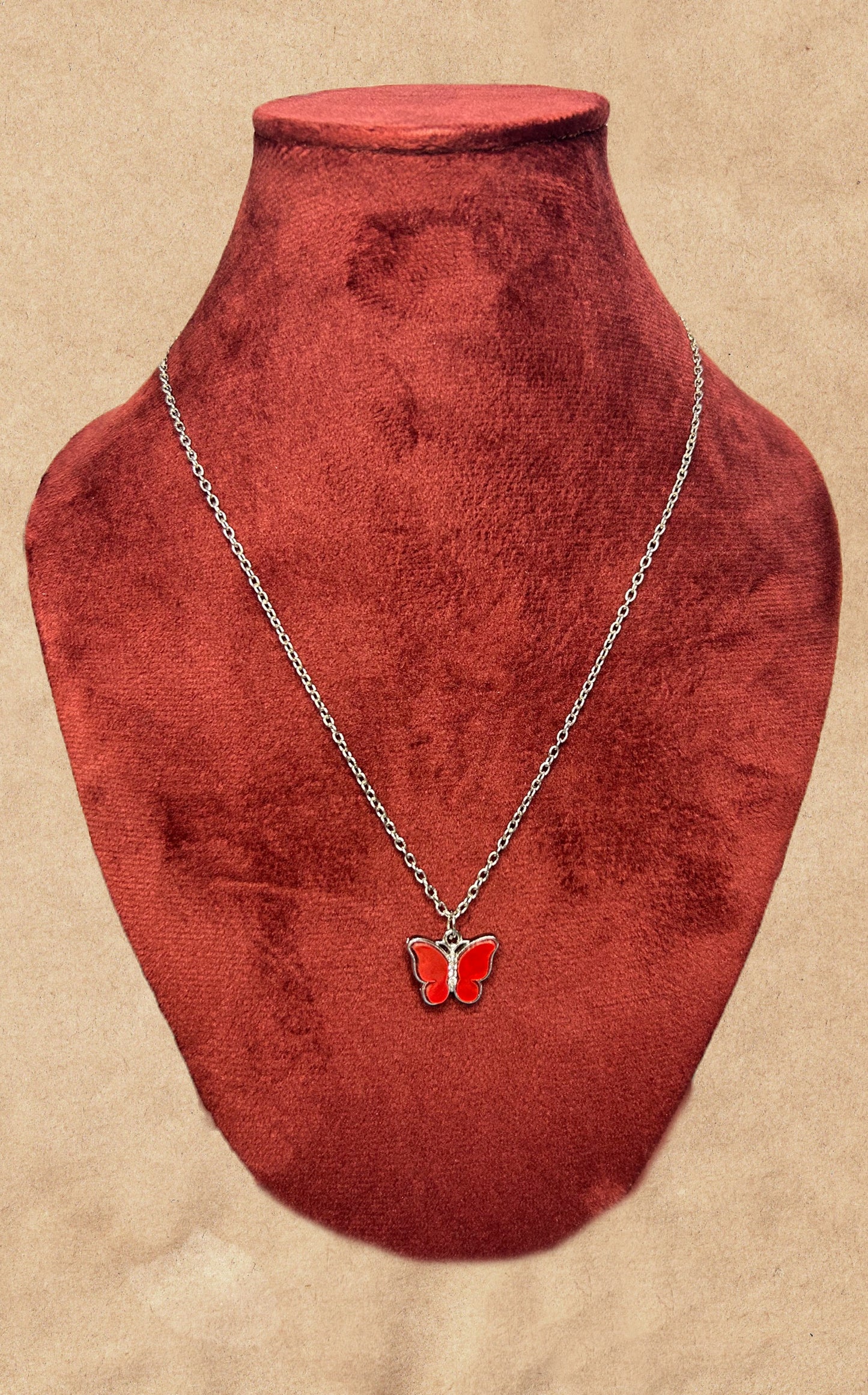 Sophia Red Butterfly Silver Chain
