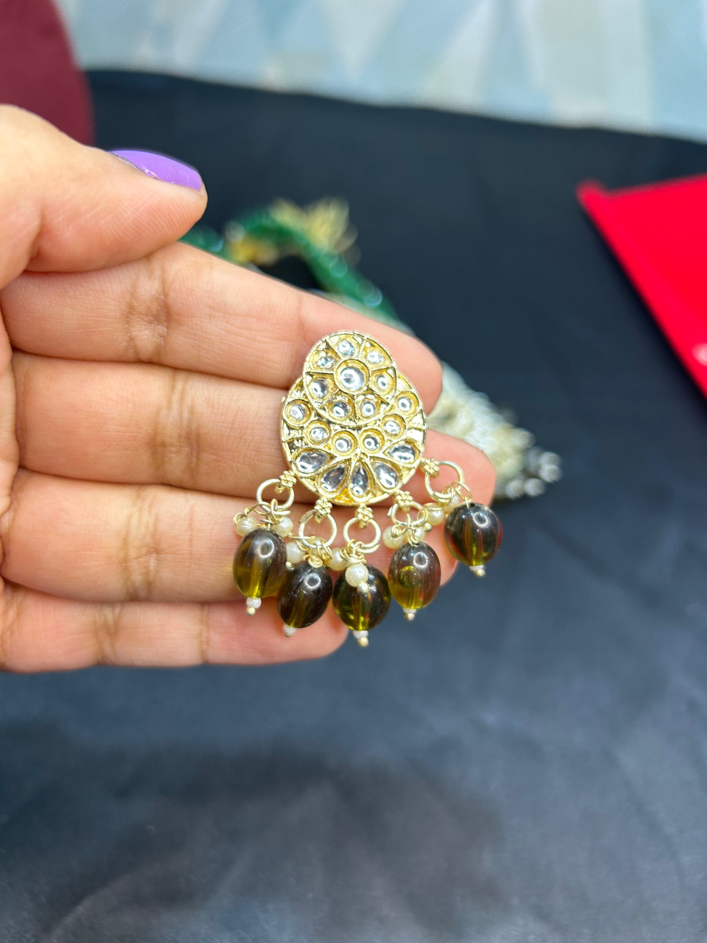 Madhavi Olive Green Meenakari Necklace Set