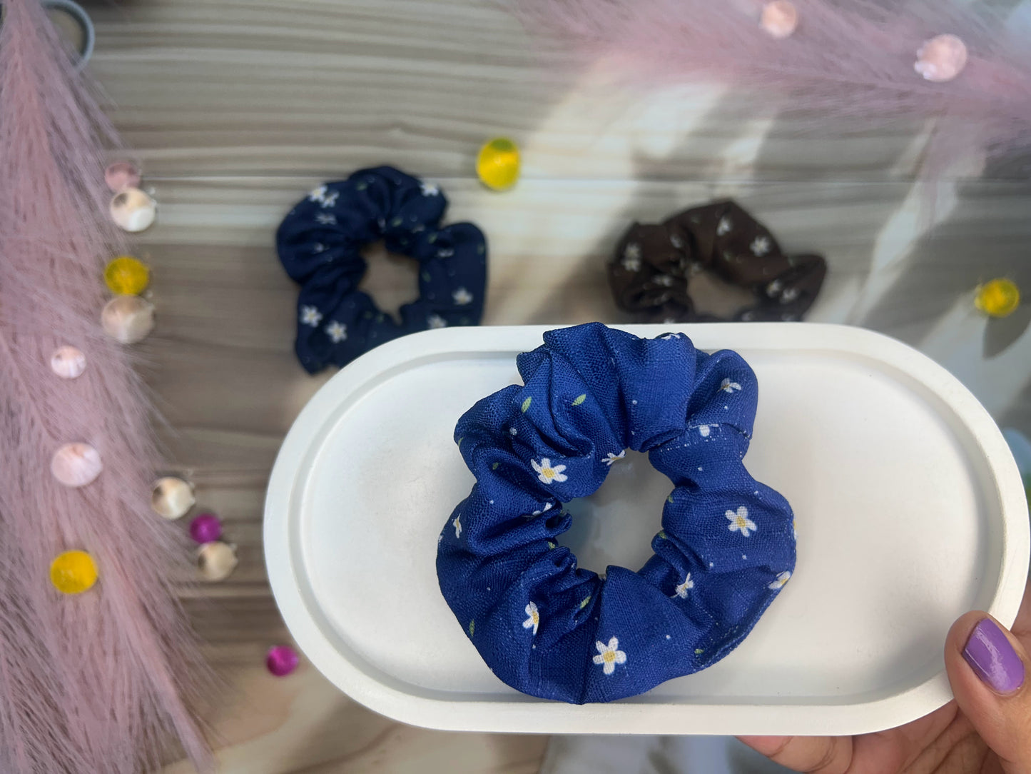 Cotton Hair Scrunchies with flower design