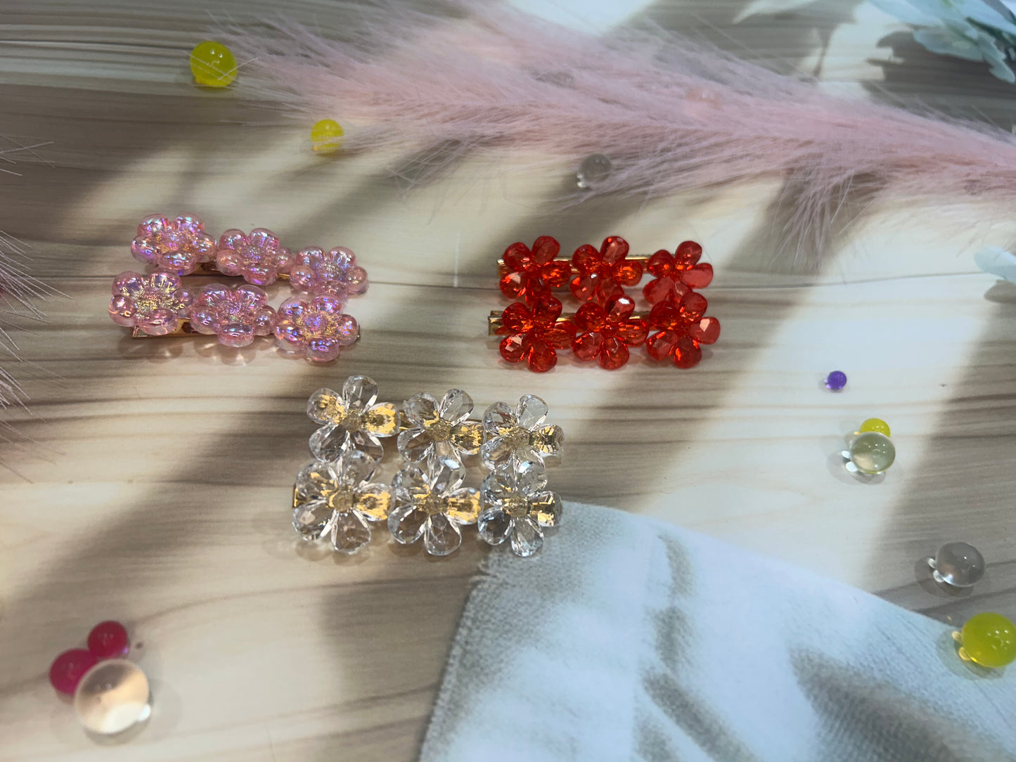 Crystal Flower Contemporary Hair Clips - Korean Design for Women & Girls (1 Set)