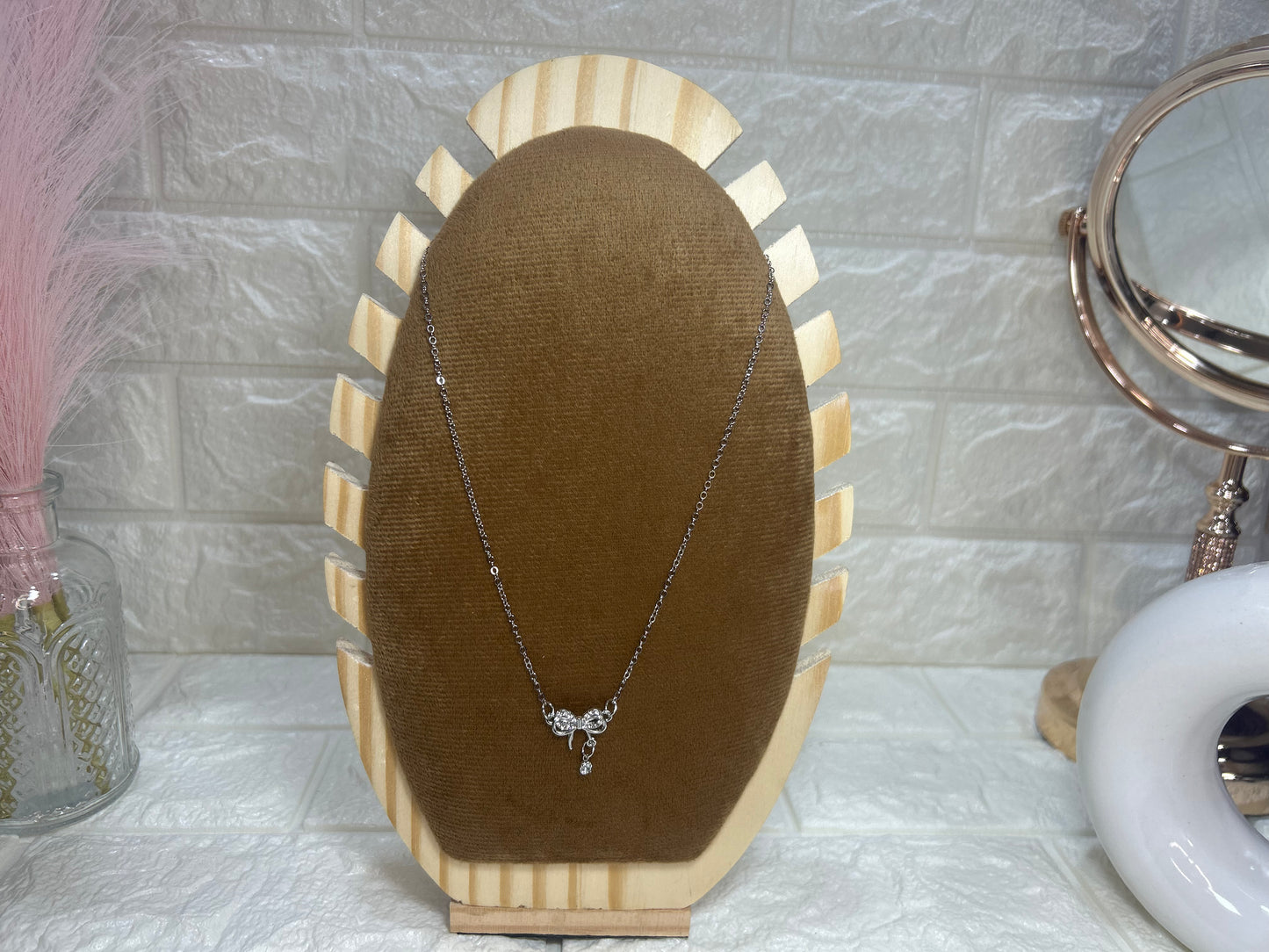 Crystal Bow Charm Necklace