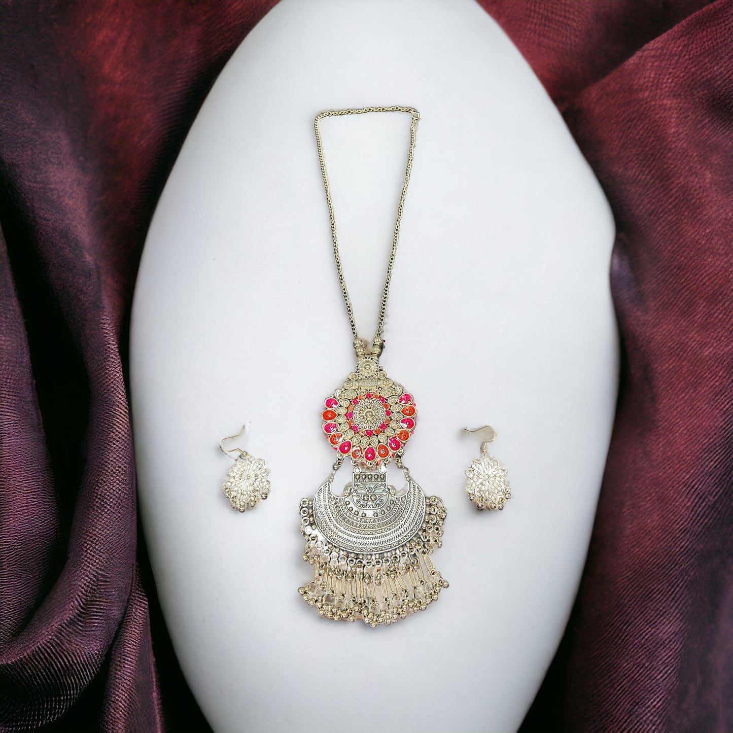 Raavi Pink Oxidised Necklace Set