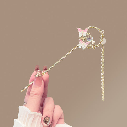 Elegant Pink Butterfly Hairpin – Vintage Fairycore Kanzashi