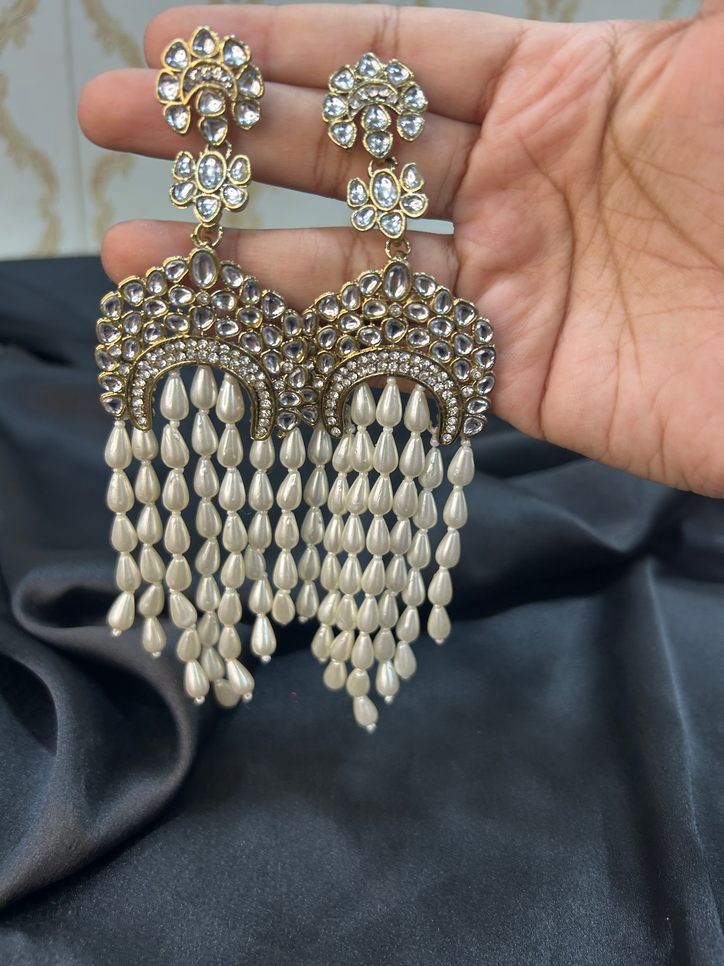 Traditional kundan pearl dangler earrings