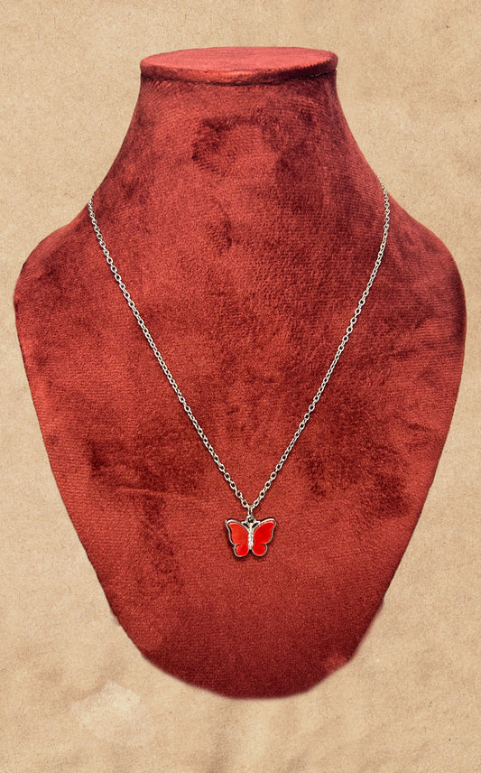 Sophia Red Butterfly Silver Chain