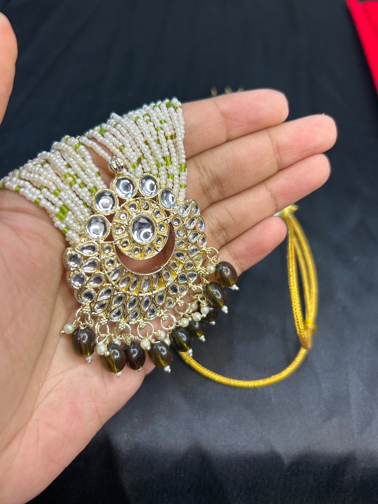 Madhavi Olive Green Meenakari Necklace Set