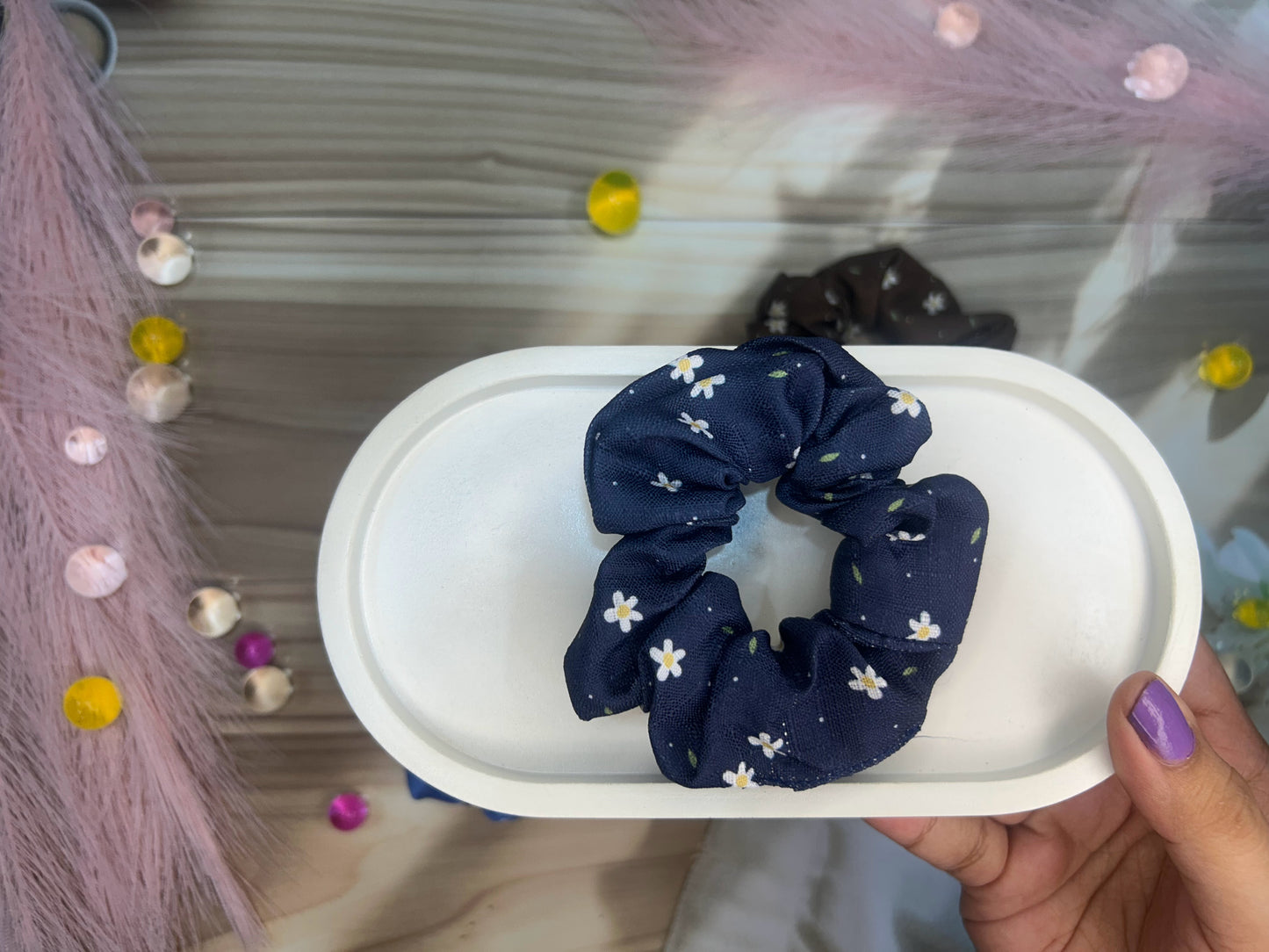Cotton Hair Scrunchies with flower design
