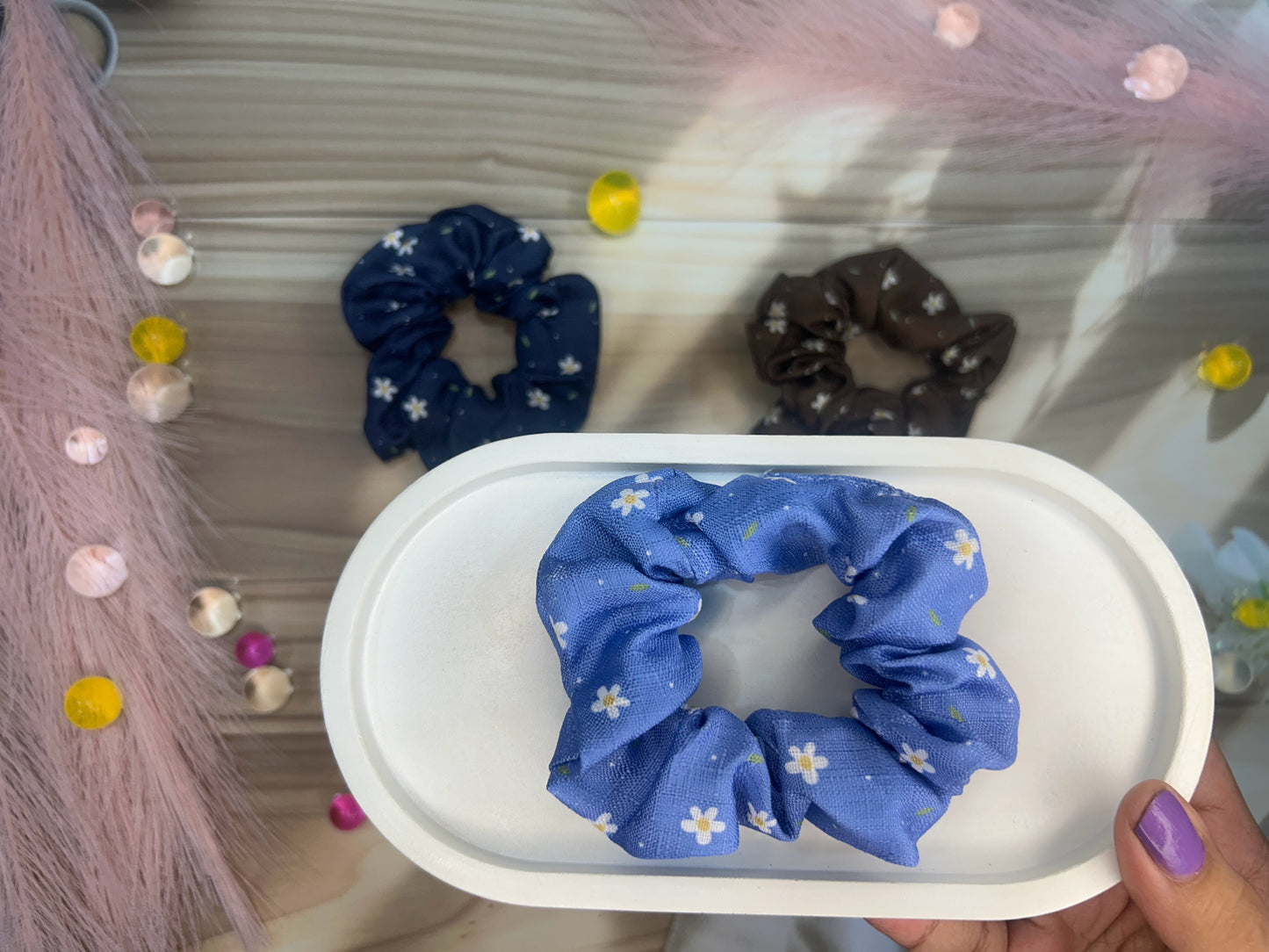 Cotton Hair Scrunchies with flower design