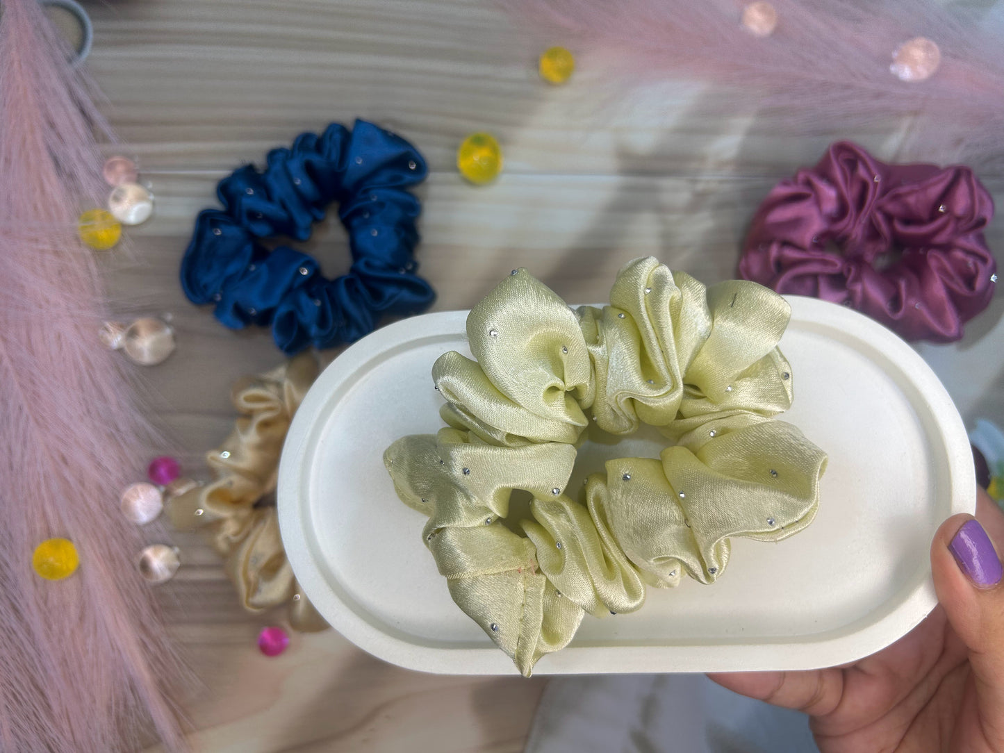 Beaded Satin Scrunchy