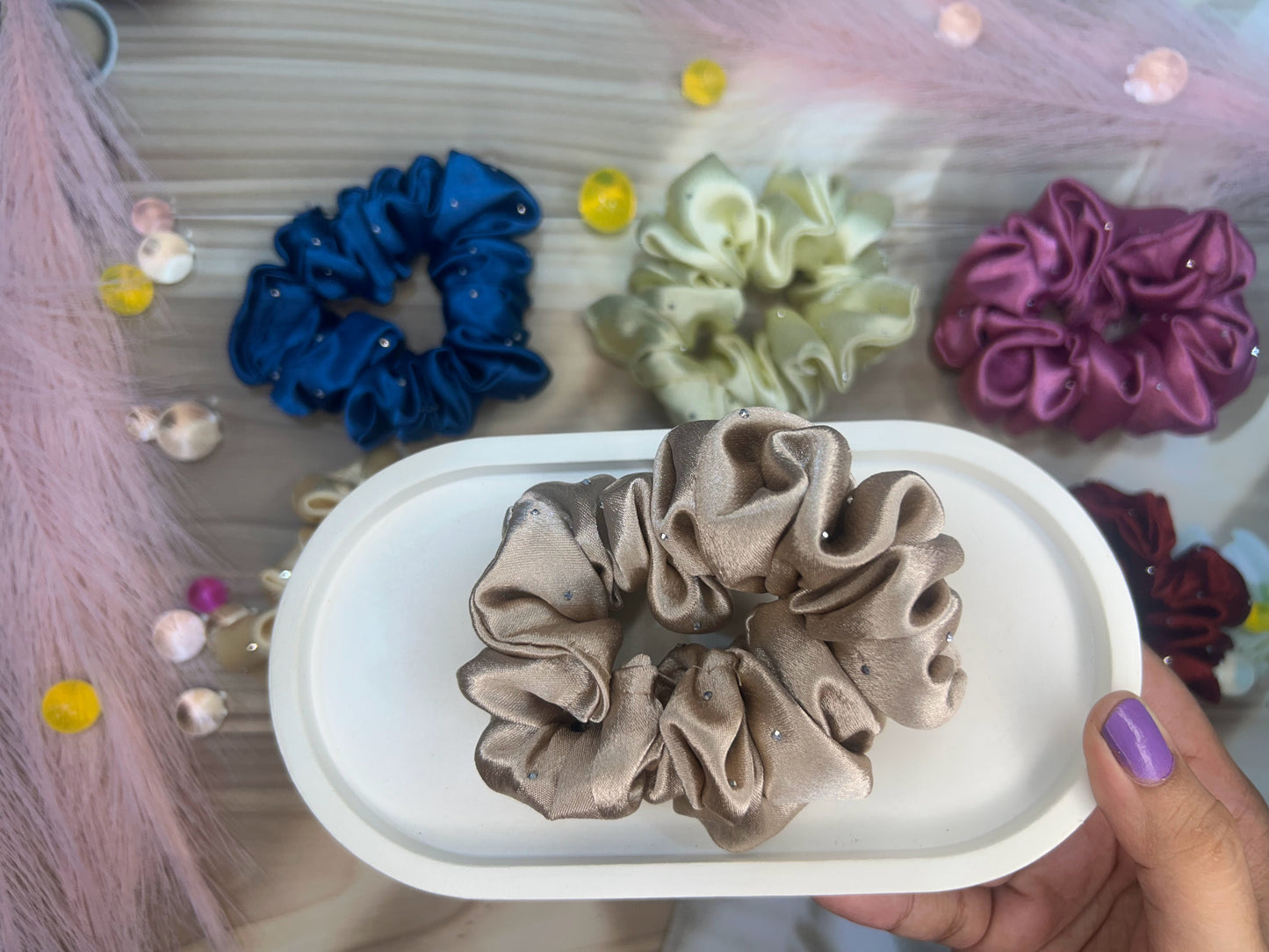 Beaded Satin Scrunchy