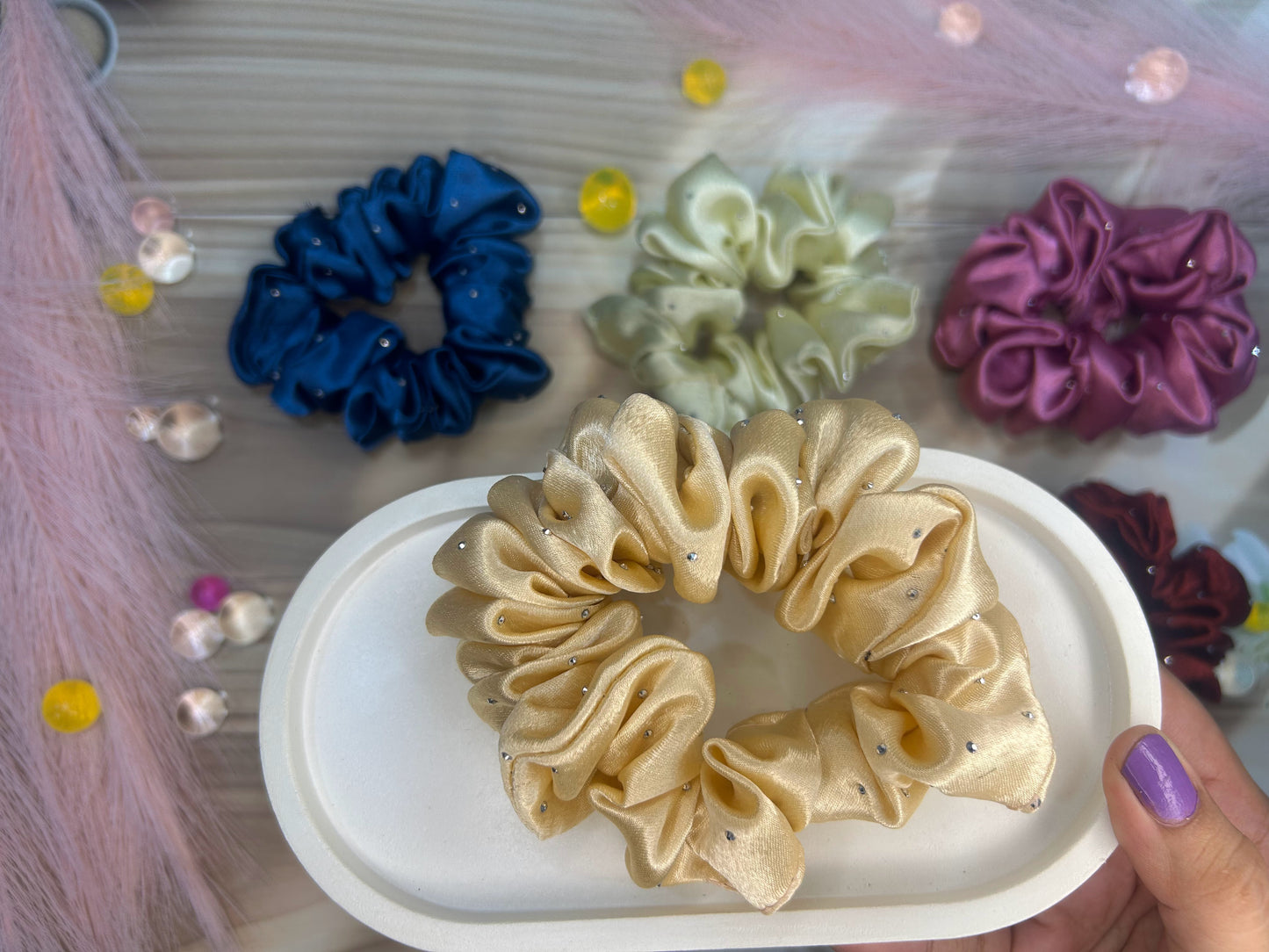 Beaded Satin Scrunchy