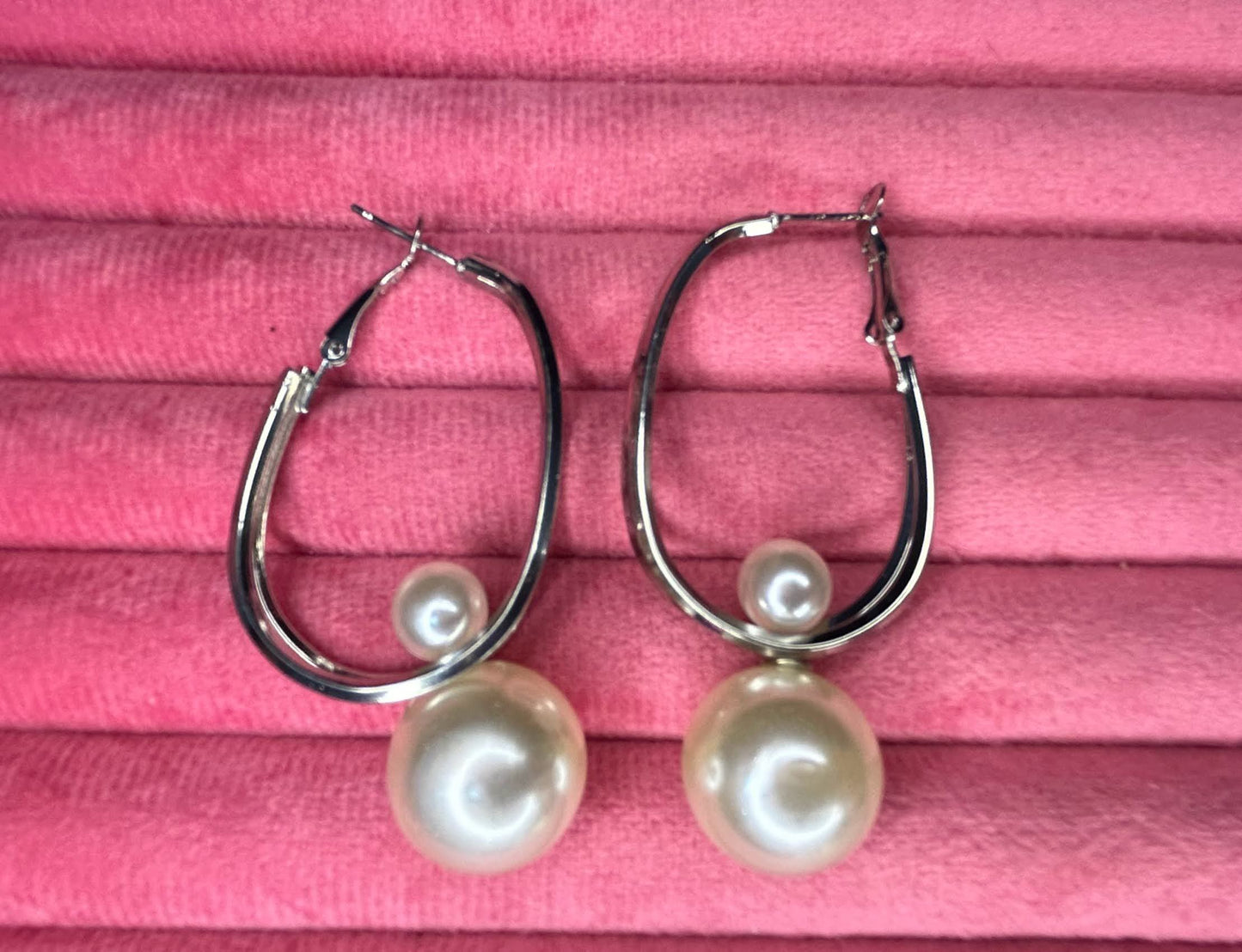 FLORENCE Pearl Long Hoops Earrings