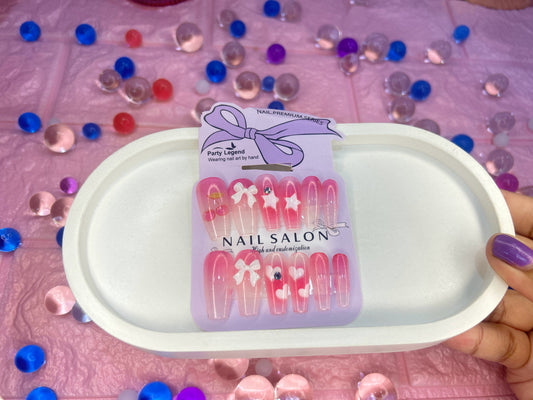 Nails Salon Pink Embellishment Design Press On Nails for Women Fake Nails 12 Pcs with Nail Stickers ,beautiful fake false nails