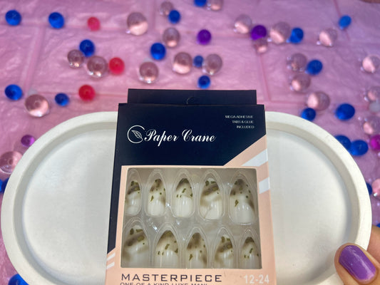 White Design Press On Nails for Women Fake Nails 12 Pcs with Nail Stickers ,beautiful fake false nails