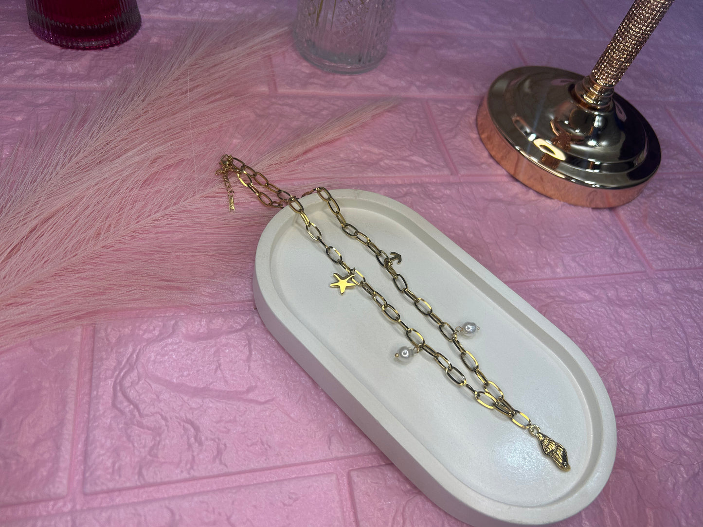 Starlit Seas Charm Link Necklace | Gold Chain with Pearl & Shell Charms