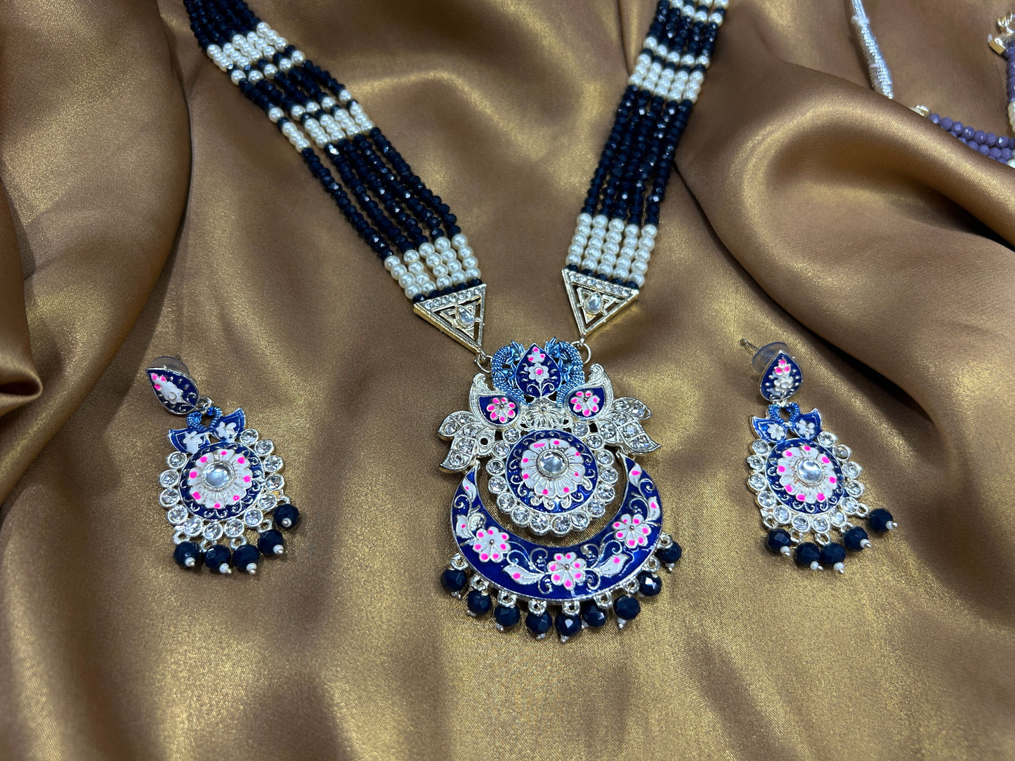 Navisha Royal Blue Meenakari Necklace Set