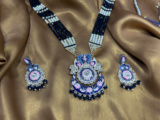Navisha Royal Blue Meenakari Necklace Set