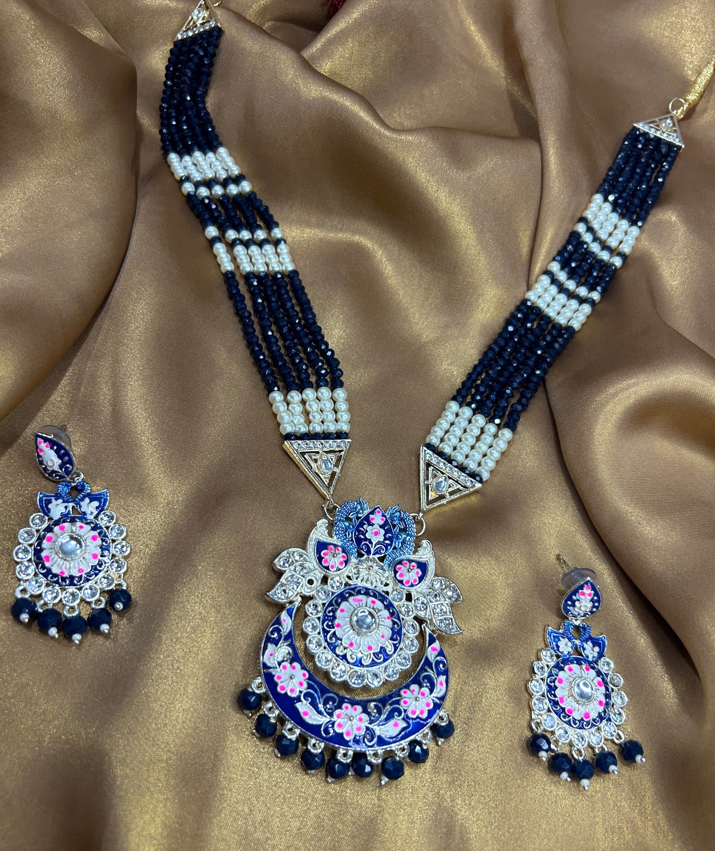 Navisha Royal Blue Meenakari Necklace Set