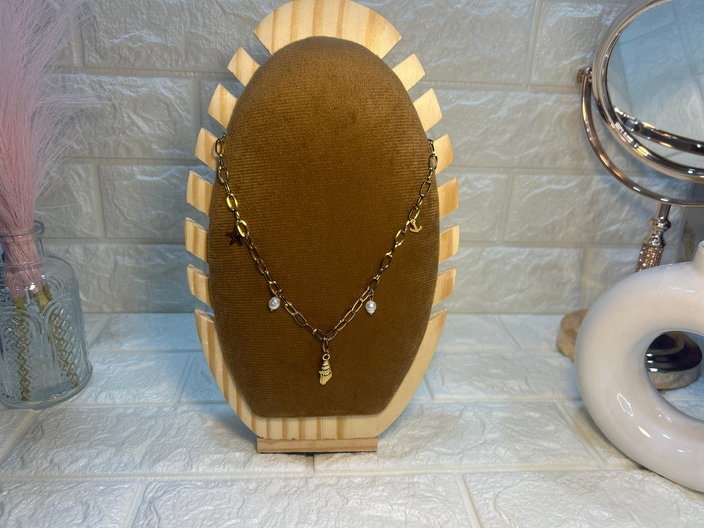 Starlit Seas Charm Link Necklace | Gold Chain with Pearl & Shell Charms