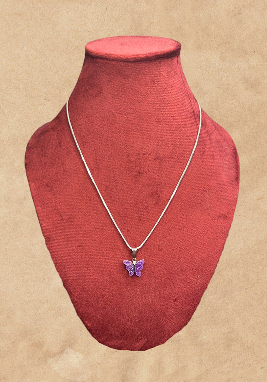 Maria Purple Glitter Butterfly Silver Chain