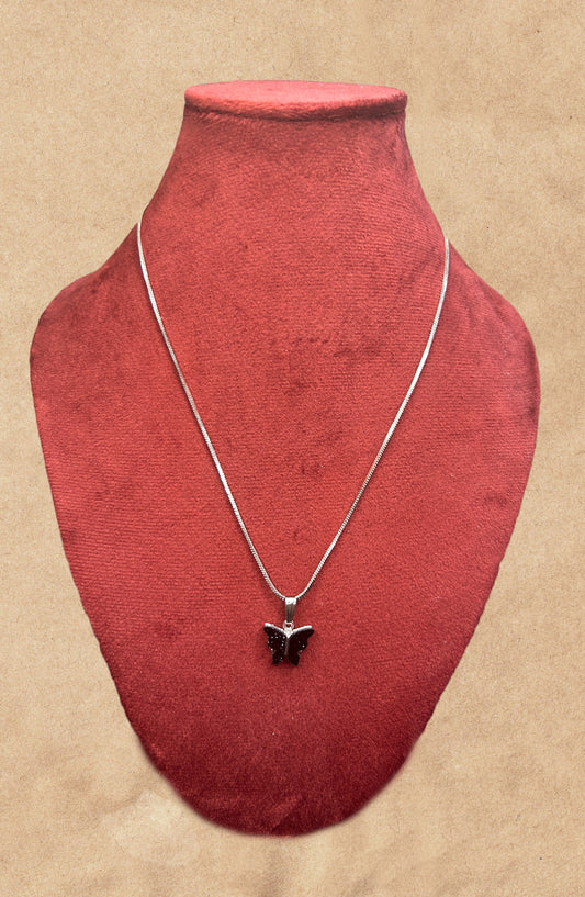 Maria Black Glitter Butterfly Silver Chain