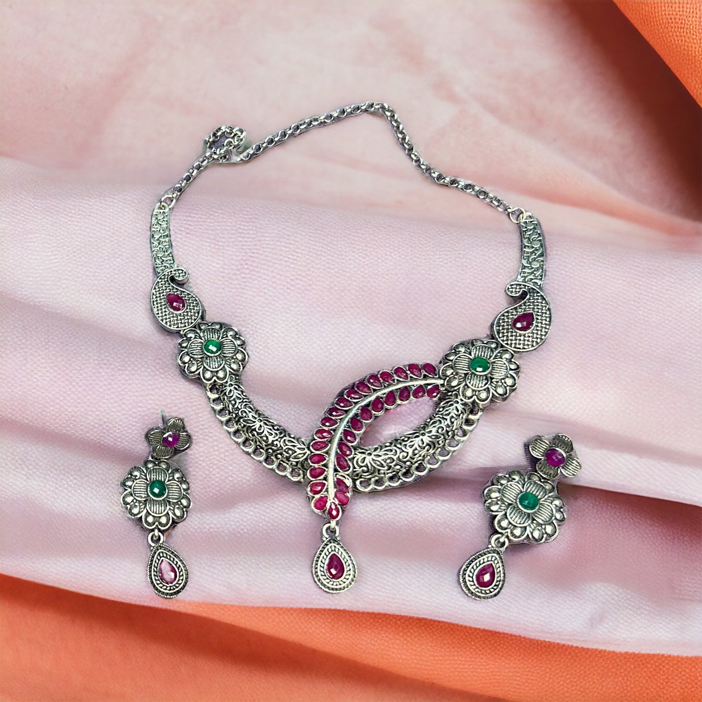 Vinika Multicolor German Silver Necklace Set